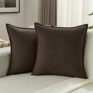 FUTEI Pack of 2 Solid Chenille Throw Pillow Covers 18x18 Inch Soft Edge Decorative Cushion Cases Farmhouse Accent for Couch Bed Living Room, Dark Coffee
