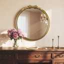 Round Gold Mirror - Modern Wall Mounted Mirror with a Bow Design: 28"x28" Large Matt Gold Antique Wall Decor - Elegant Clean Ornate for Entryway/Fireplace/Bathroom/Hallway