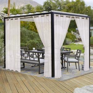 LORDTEX Burlap Linen Look Outdoor Curtains for Patio - 2 Panels Waterproof Sheer Curtains for Pergola, Porch, Cabana and Gazebo Grommet Indoor/Outdoor Voile Sheer Drapes (52 x 108 inch, Ivory)