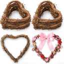 18 Pcs Valentine's Day 4" Heart Shaped Grapevine Wreath Wooden Heart Wreath Frame Natural Rattan Vine Branch Love Ring Rustic Wicker Wall Hanging Decor for DIY Crafts Wedding Christmas Party