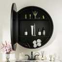 Keonjinn 26 in Round Black Black Medicine Cabinet with Mirror, Surface Mount Metal Frame Mirror Medicine Cabinet, Farmhouse Bathroom Cabinet with Circle Wall Mounted Vanity Mirror Detachable Shelves