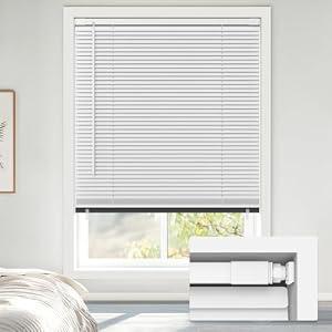 LazBlinds No Tools No Drill Cordless 1" Vinyl Mini Blinds, 100% Blackout Blinds for Indoor Windows, Room Darkening Privacy Window Blinds and Shades for Interior, 34" W x 48" H, White