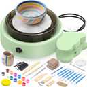 Skirfy Mini Pottery Wheel for Beginners Adults with Foot Pedal9.5"Ceramic Machine for Kids Art Craft Glow in Dark Kits 2.2LB Air-Dry Clay,Carving Tools Adjustable Speed,DIY Projects Birthday Gift (Green)