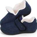 V.Step Orthopedic Slipper with Arch Support for Women MenWide Slip on House Shoes for Plantar Fasciitis Pain Relief Adjustable Strap Slipper with Indoor Outdoor Soft Velvety Cotton Lining Moccasin (Blue)