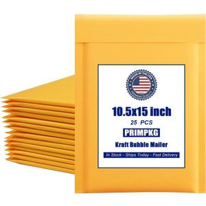 Bubble Mailer Envelopes, 25 Pack Kraft Padded Envelopes, Large Bubble Mailers 10.5x15 Inch, Self-Seal Shipping Envelope, Tear-Resistant Mailing Envelope Padded