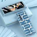 Case for Samsung Galaxy Z Fold 4 5G, Fashion Pattern Hinge Protection Clear PC Cover with Screen Protector, Full Protection (Blue)