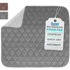 Sures Waterproof Chair Pads for Incontinence (22" x 21") - Washable, Waterproof Seat Protector - Chair Protector Seat Cover - Absorbent Pad for Bed, Seat, Car, Wheelchair & Recliner (Gray, 1 Pack)