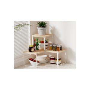 Golener Countertop Organizer Corner Shelf, 2 Tier Adjustable Stackable Corner Shelves for Kitchen, Bathroom, Spice Rack, Coffee Bar, Cabinet, Dresser Table, Corner Counter Shelf Stand, Natural Beige