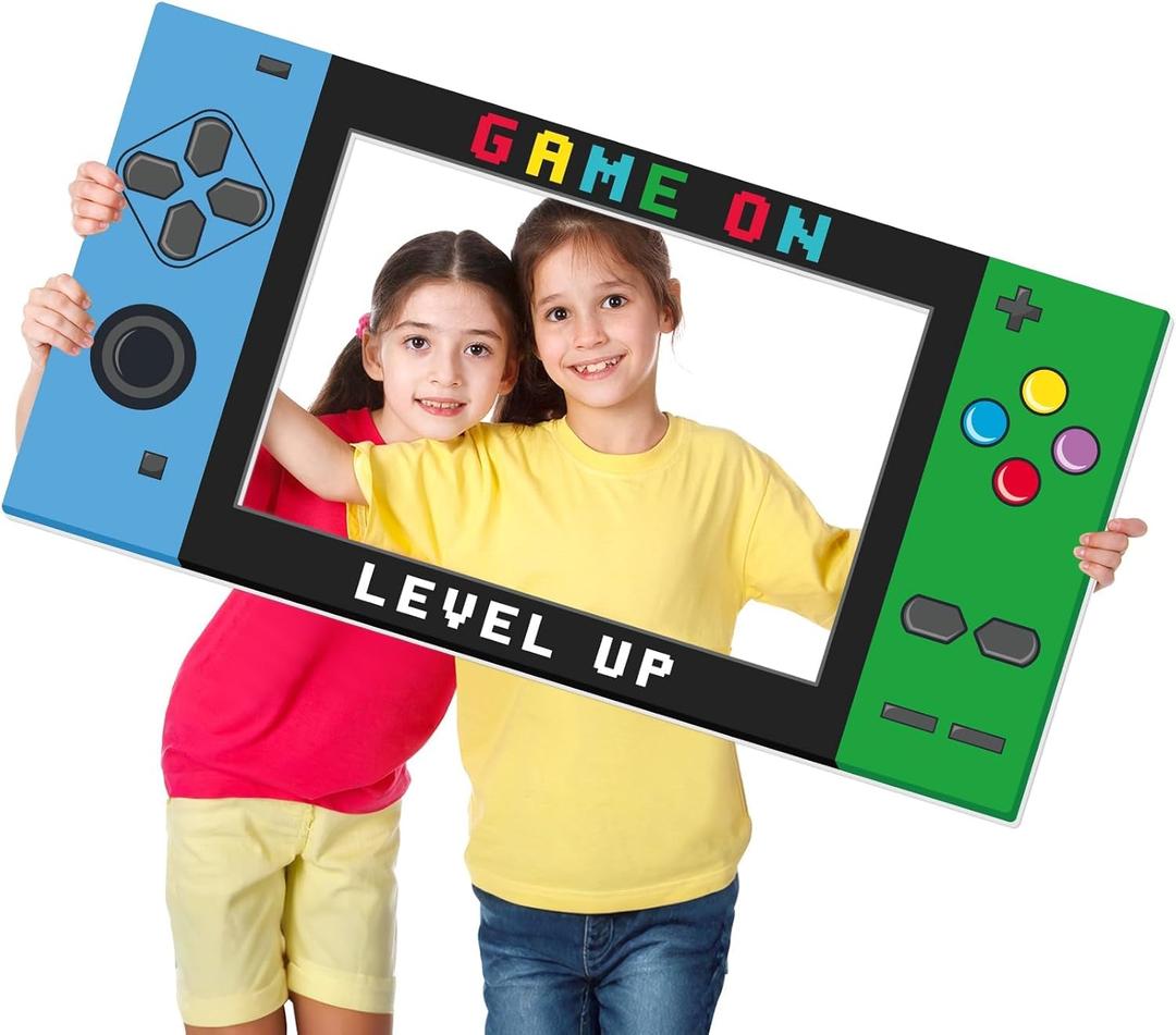 Video Game Photo Props Gaming Party Props Level Up Birthday Decoration Handheld Gaming Theme Decoration Photo Booth Frame Birthday Game Fans Video Gamer Party Supplies 31.5 x 15.9 Inch (Blue and Green)