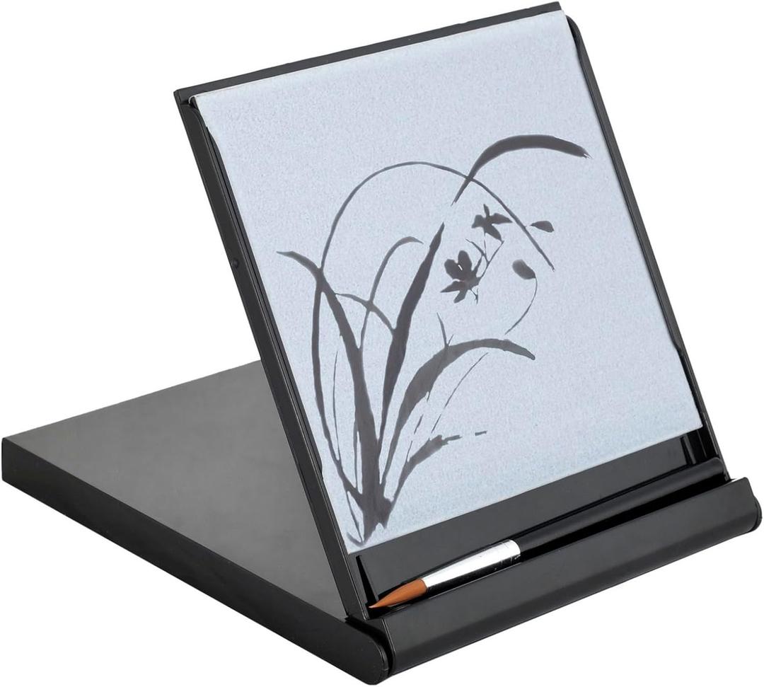 Mini Buddha Board Art Set: Water Drawing Writing Board w/ Mini Water Brush for Mindfulness & Meditation  Zen Based Drawing Board - Painting & Art Supplies  Ideal Relaxation Gifts (5 x 5, Black)