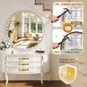 Round Vanity Wall Mirror, 36 Inch Beaded Frame Circle Mirror for Bathroom, Bedroom Dresser, Entryway, Living Room, Decorative Hanging Wall Mirror, Silver