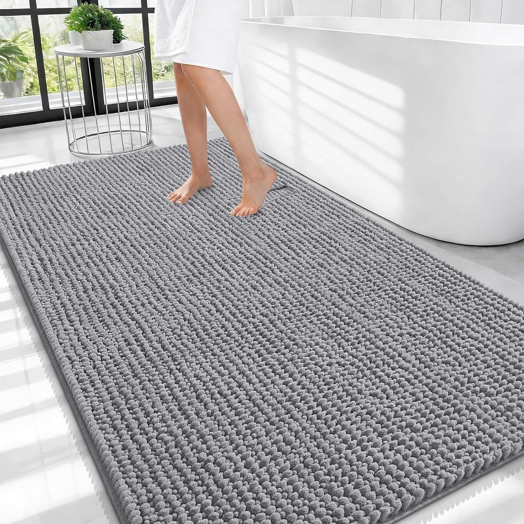 OLANLY Thick Large Bathroom Rugs 44x32, Extra Soft Absorbent Chenille Bath Rugs, Rubber Backing, Machine Wash Dry, Bath Mats for Bathroom Floor, Tub and Shower, Home Decor Accessories, Grey