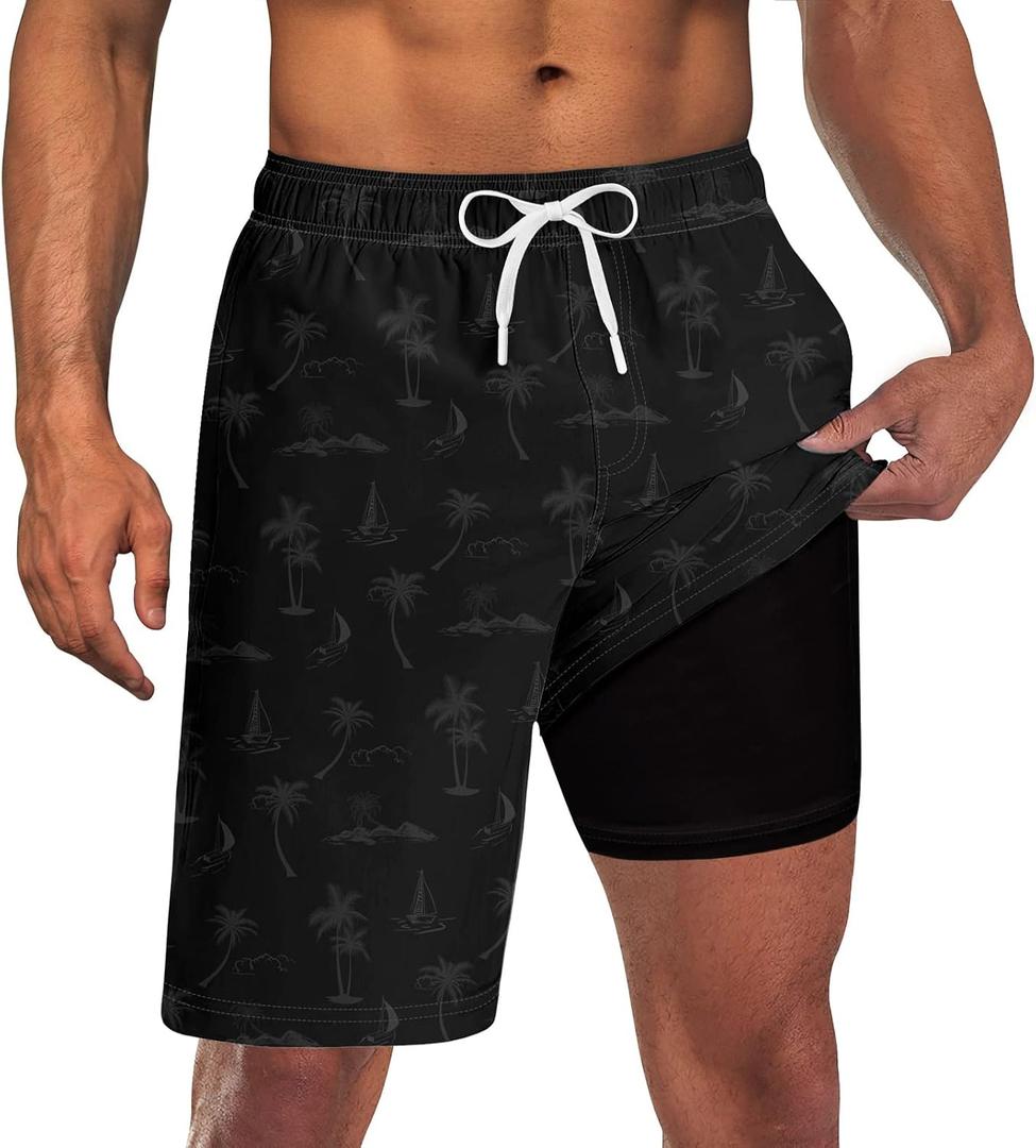 Goodstoworld Mens Swim Trunks with Compression Liner 9'' Inseam Quick Dry Swimsuit Shorts XL