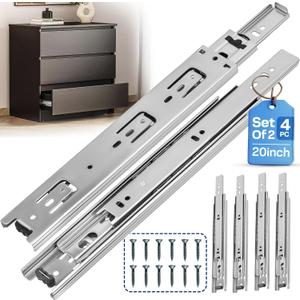 20 Inch Drawer Slides 2 Pairs (4pcs) Heavy Duty Full Extension Ball Bearing, Side Mount Drawer Rails, 20" Drawer Slide Glides for Dresser, Cabinet, Kitchen -Draw Slides Sliders 100LB Capacity