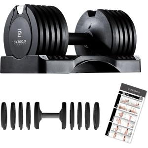 BYZOOM FITNESS Pure Series Adjustable Dumbbell - 12.5/25/27.5/75lb - ONE UNIT OR PAIR(check QTY before purchase) - 5-in-1/ 10-in-1 / 21-in-1 Flexible Hand Weights for Home Gym, Strength Training & Fitness Workouts, White OR Black