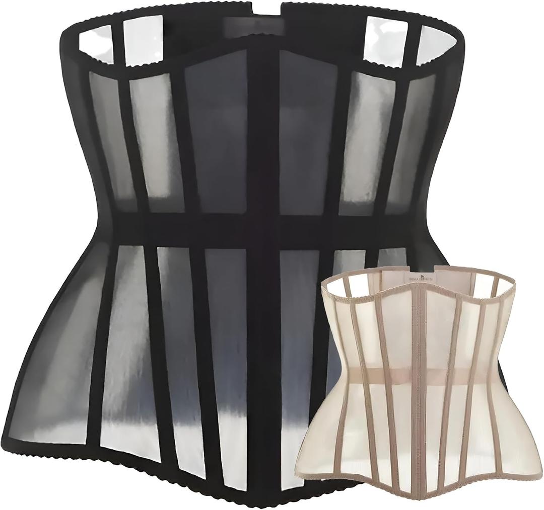 Mesh Corset Waist Trainer for Women - Underbust Corset Lace Up - Waist Cincher Shapewear - Body Shaper (Black, L)