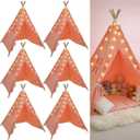 Teepee Tent for Kids,with String Lights,6 Pack(Pink), 47x55 inches