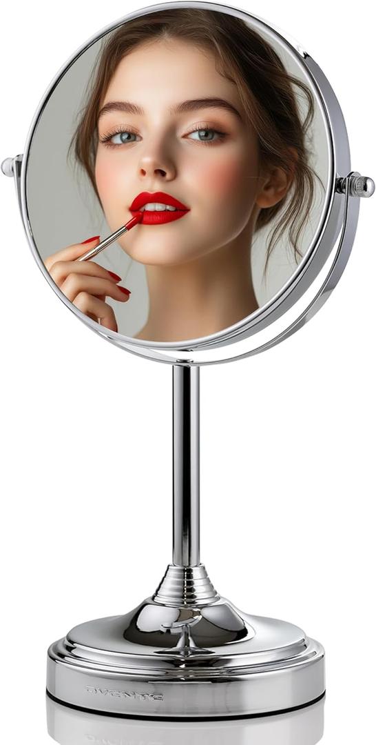 OVENTE 7'' Tabletop Makeup Mirror with 1X/7X Magnification, 360 Swivel Design and Double-Sided Free-Standing Vanity Mirror Perfect for Dresser, Bedroom and Office Desk, Polished Chrome MNLCT70CH1X7X OVENTE 7'' Tabletop Makeup Mirror with 1X/7X Magnification, 360 Swivel Design and Double-Sided Free-Standing Vanity Mirror Perfect for Dresser, Bedroom and Office Desk, Polished Chrome MNLCT70CH1X7X