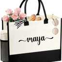 Personalized Name Tote Bag for Women, Birthday Best Friend Bridesmaid Gifts for Women Canvas Initial Tote Bags
