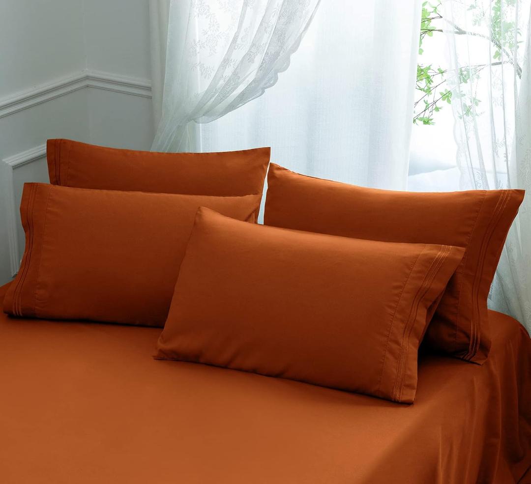 Aormenzy Microfiber Pillow Cases - King Size Set of 4-1800 Thread Count Ultra Soft Rust Pillowcases - Wrinkle Resistant Pillow Covers with Envelope Closure - 20" x 40"