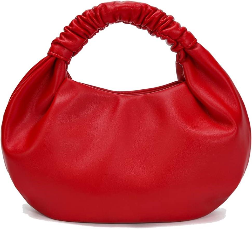 Mini Hobo Tote Bags for Women Soft Leather Clutch Purses for Women Cloud-Shaped Top Handle Bags (Red)