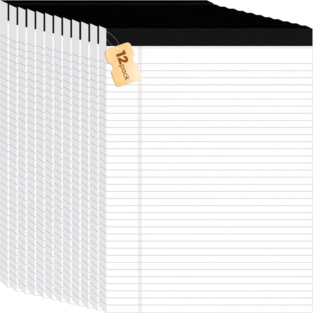 12Packs Legal Pads 8.5 x 11 Inch, 50Sheets/Pack, College Ruled & Perforated White Writing Pads, Pads of Paper 8.5 x 11, Lined Note Pads with Sturdy Backing for Office, Business & School Supplies