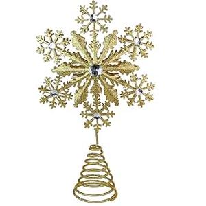 Christmas Tree Topper,Lighted Glitter Snowflake Tree Topper with Neon Lights for Christmas Tree and Holiday Seasonal Decoration(Gold)