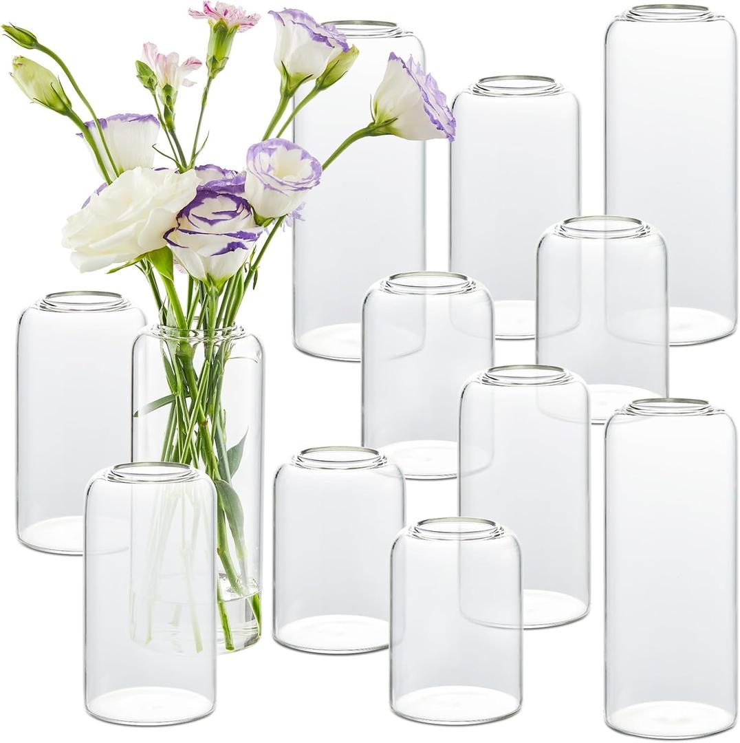 Bud Vases in Bulk Set of 12, Glass Small Vases for Flowers, Modern Cylinder Flower Vases for Wedding Centerpiece, Living Room Decorative, Home Decor (Clear)