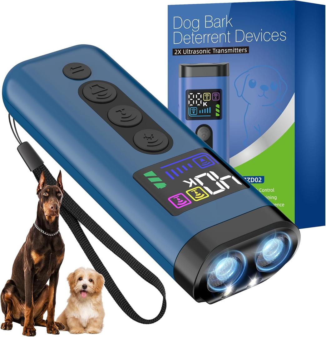Dog Bark Deterrent Device, 65 FT Range,3X Ultrasonic Bark Deterrent Device & Ultrasonic Dog Trainer - Anti-Barking Device with Color Display, Safe & Effective Alternative to Bark Collars -Blue Dog Bark Deterrent Device, 65 FT Range,3X Ultrasonic Bark Deterrent Device & Ultrasonic Dog Trainer - Anti-Barking Device with Color Display, Safe & Effective Alternative to Bark Collars -Blue