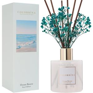 COCORRNA Reed Diffuser - Ocean Breeze Scented Diffuser with 8 Sticks Home Fragrance Reed Diffuser for Bathroom Shelf Decor (Flower/6.7 Ounce/1pack)