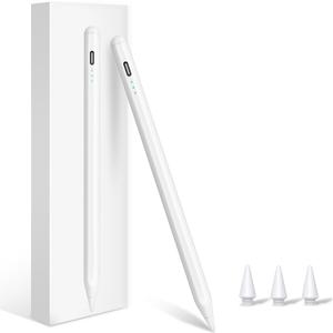 Stylus Pen for iPad (2025-2018), Pencil for iPad 11th A16/10/9/8/7/6 Gen, Air 11"/13"(M3) 2025 and (M2) 2024/5/4/3 Gen, Pro 11"/13"(M4)&12.9 inch, Mini 7 A17 Pro/6/5, Palm Rejection, Tilt Feature (White)
