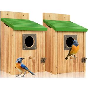 2 Pack Bird Houses for Outside Clearance with Copper Guard, Cedar Bird House Outdoor, Bluebird Finch Swallow Wren Chickadee Assembly Required,Lacquer Finished,Outdoor 5 Years Usage