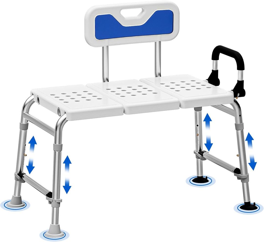 Extended Bath Tub Transfer Shower Bench for Inside Shower Bathtub to Sit On Chair Bathtubs Safety Seating Stool for Adults Handicap Seniors Elderly Disabled with Back Arms Bathroom Shower Stall