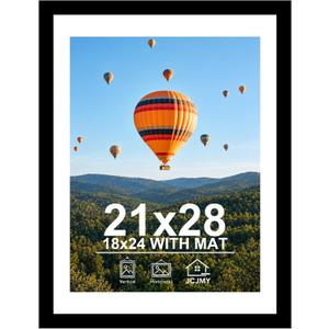 JCJMY 21x28 Picture Frame with 18x24 Mat, Display Photo 18x24 with Mat or 21 x 28 Without Mat, Wall Hanging Large 21 by 28 Poster Frame with Plexiglass, Black