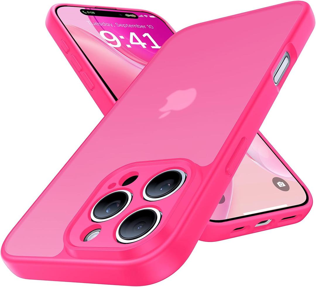 Shockproof for iPhone 16 Pro Case, [Full Camera Protection] [Military-Grade Drop Protection] Protective Anti-Yellow Slim Translucent Skin-Friendly for iPhone 16 Pro Phone Case, Hot Pink