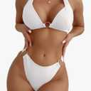 SweatyRocks Women's Ring Linked Halter Push Up Bikini Swimsuit High Stretch Bathing Suit Swimwear Set Swimming Suit Two Piece Large