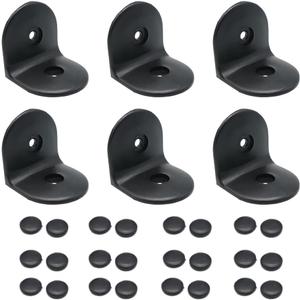 6 Pcs 2" x 2" L Shape Corner Bracket, 90 Degree Right Angle Bracket, Black Plastic L Shape Corner Brace with Screw Cover Cap