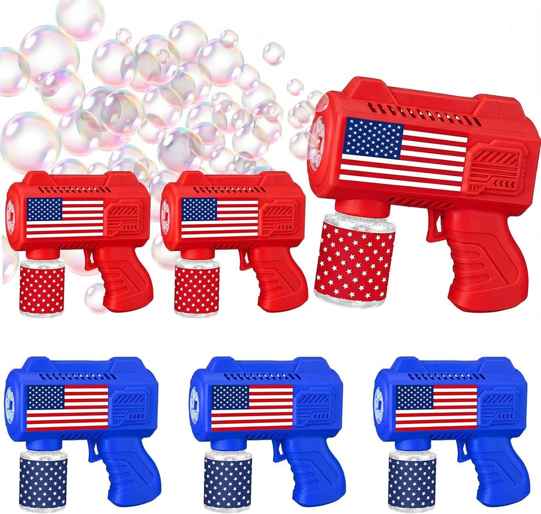 Gemscream 6 Pack 4th of July Automatic Bubble Gun for Party Patriotic Bubble Machine Blower for Outside Activity 250th Anniversary Party Supplies for Independence Day Summer Birthday Gifts Decoration