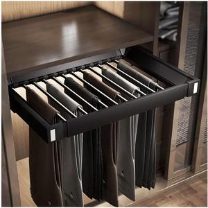 Pull Out Pants Rack for Closet, Retractable Wardrobe Trousers Rack Jeans Hanger for Cabinet Inner Width 23.6"~33.5", Space Saving Aluminum Alloy Closet Organizer