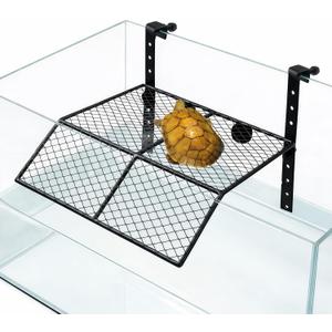 Turtle Basking Platform,Heavy-Duty Metal Hanging Dock with Dual Hooks & Suction Cups, Stable Above Tank Basking Area, Turtle Tank Accessories for Small to Medium Turtles (Black, Medium) 