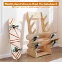 5-Tier Skateboard Rack Floor Stand Bamboo Wood Skateboard Holder, 13.58"D x 13.15"W x 29.13“H