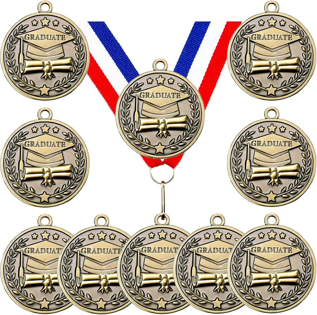 Bucherry Metal Graduation Award Medals 2025 Bulk 2'' Kindergarten Preschool Adults Gold Medals with Neck Sash Award Medallion Graduation Gifts Party Favor Supplies