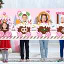 Pink Gingerbread Train Photo Props Large Christmas Train Shaped Backdrop Banner Xmas Gingerbread Party Decorations for Winter Holiday Festival Photo Booth Background Home Class Decor Party Supplies