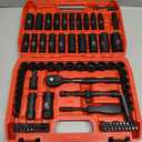 LLNDEI 3/8Drive Impact Socket Set,Standard SAE(5/16 to 3/4-Inch) Metric Size(8-22mm), 95 Piece, CR-V Steel Deep&Shallow Kit, Adapters, Ratchet Handle, Screwdriver Bit Set, Spark Plug Socket, 6 Point