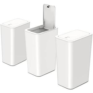N. NETDOT 3 Pack 2.6 Gallon / 10L Bathroom Trash Can with Lid,Kitchen Garbage Can Small Trash Bin Waste Basket for Bathroom,Kitchen,Bedroom,Living Room,Office - Off White