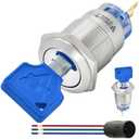 19mm 3/4" Key Switch Rotary Switch On/Off Metal Key Lock Switch Lock Maintained Latching with Wire (19MM 2 Position 1NO1NC)