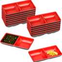 15 Pcs Dual Soy Sauce Dish, Melamine Dual Dipping Bowls Divided Sauce Dishes for Sushi,Two Compartments Plate Appetizer Serving Tray for Restaurant Kitchen Condiments