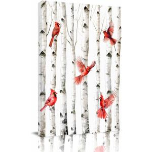 Red Birds Rustic Wall Art Giclee Canvas Prints Vintage Country Forest Tree Bird Paintings Wall Decor 24x36 Picture Framed Wall Artwork for Living Room Bedroom Bathroom Office Home