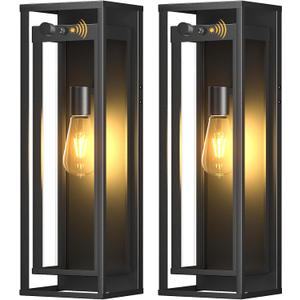 20in Outdoor Wall Light Dusk to Dawn-Black Modern Sconce Waterproof Exterior Lighting Fixture E26 Socket Porch Lights Extra Large Lantern for Entryway Patio House Garage (2Pack)