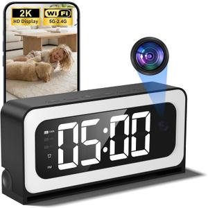 Clock Camera 2K,5G&2.4G WiFi Indoor Security Camera,Cameras for Home Security,3 in 1 Indoor Camera with Alarm,Full Color Night Vision Human Motion Detection,Local SD Storage